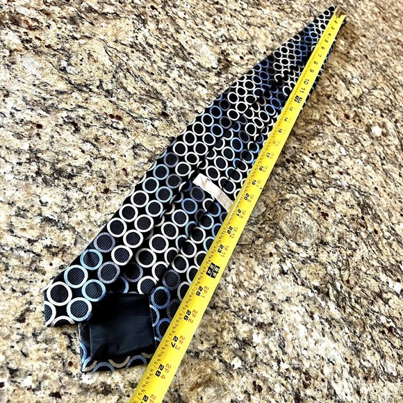 Michael Kors Neck Tie Navy Blue Silver Circle Polka Dot Tie Designer Classic - Picture 8 of 9